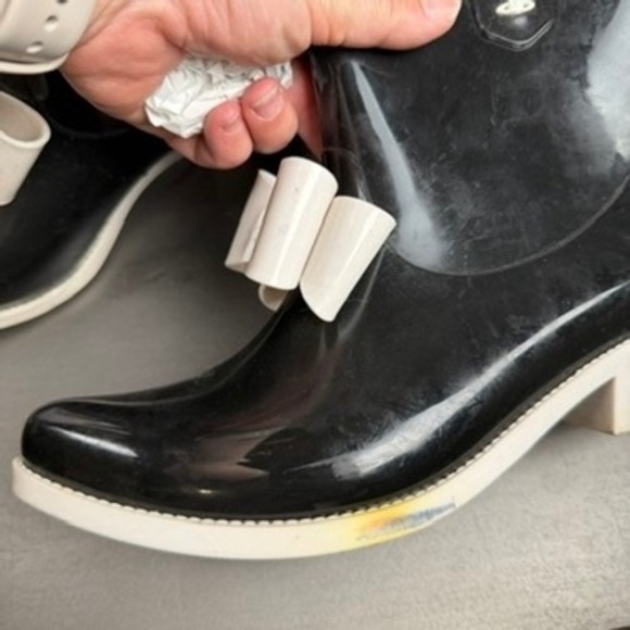Vivienne Westwood Anglomania x Melissa Black White Bow Cowboy Rain Boots Size 5 - Picture 3 of 7